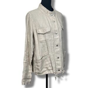 C&C California Linen Button Front Shacket Shirt Jacket Oatmeal Beige Size Med